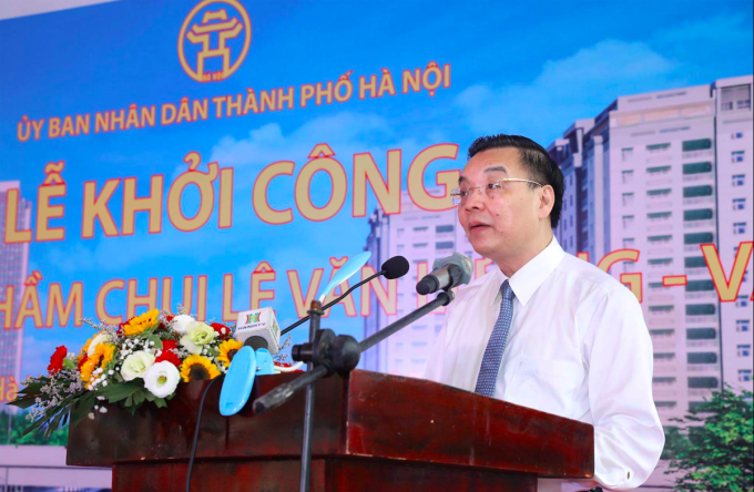 Chủ tịch UBND TP Hà Nội Chu Ngọc Anh phát biểu tại lễ khởi công. Ảnh: Võ Hải.