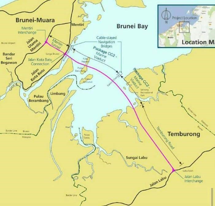 Vị trí dự án cầu Temburong trên bản đồ